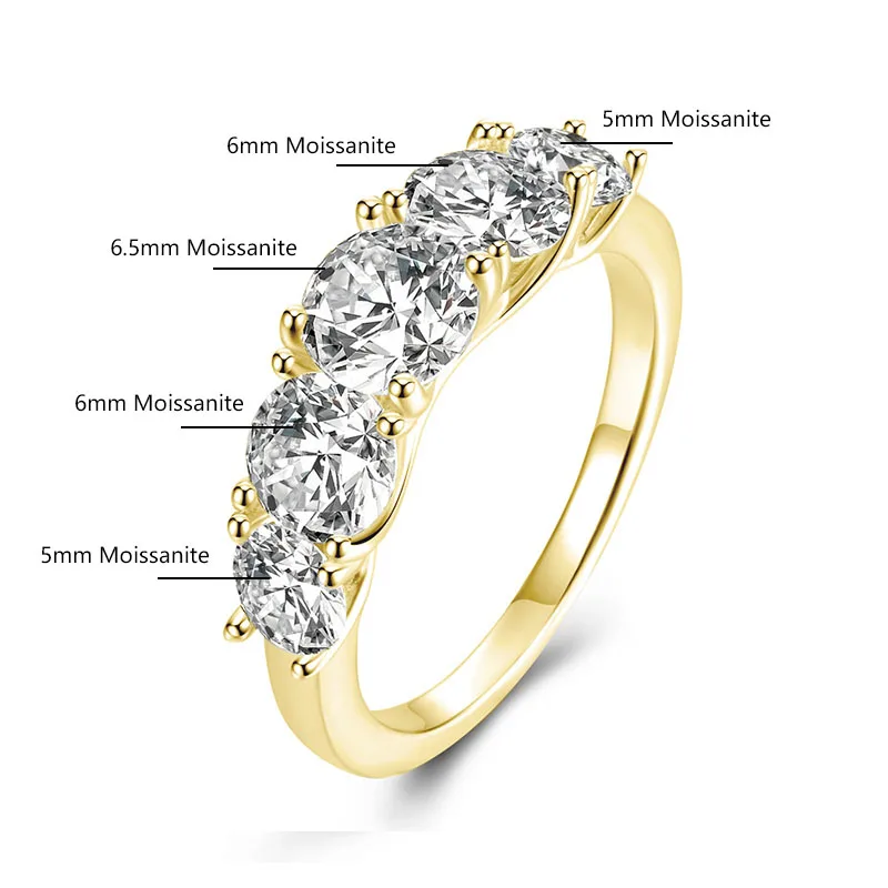 OXTAO Funkelnder 5-Steine-Moissanit-Diamantring für Damen, 14 Karat Gold gefüllt, Ehering, Fingerringe, Schmuck, Paar, zertifiziert – Detail 2