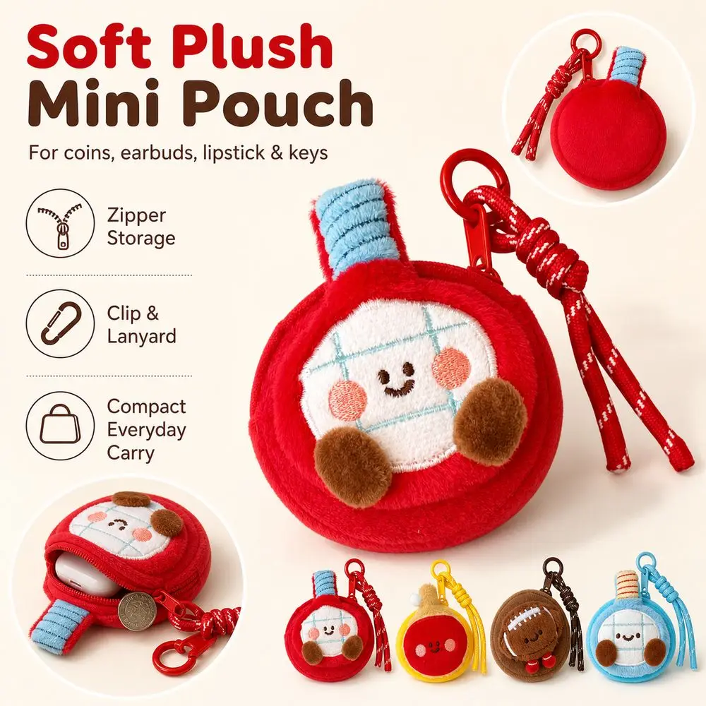 Cute Multifunctional Coin Purse Lanyard Strap Creative Lipstick Bag Sports Ball Theme Mini Zipper Pouch