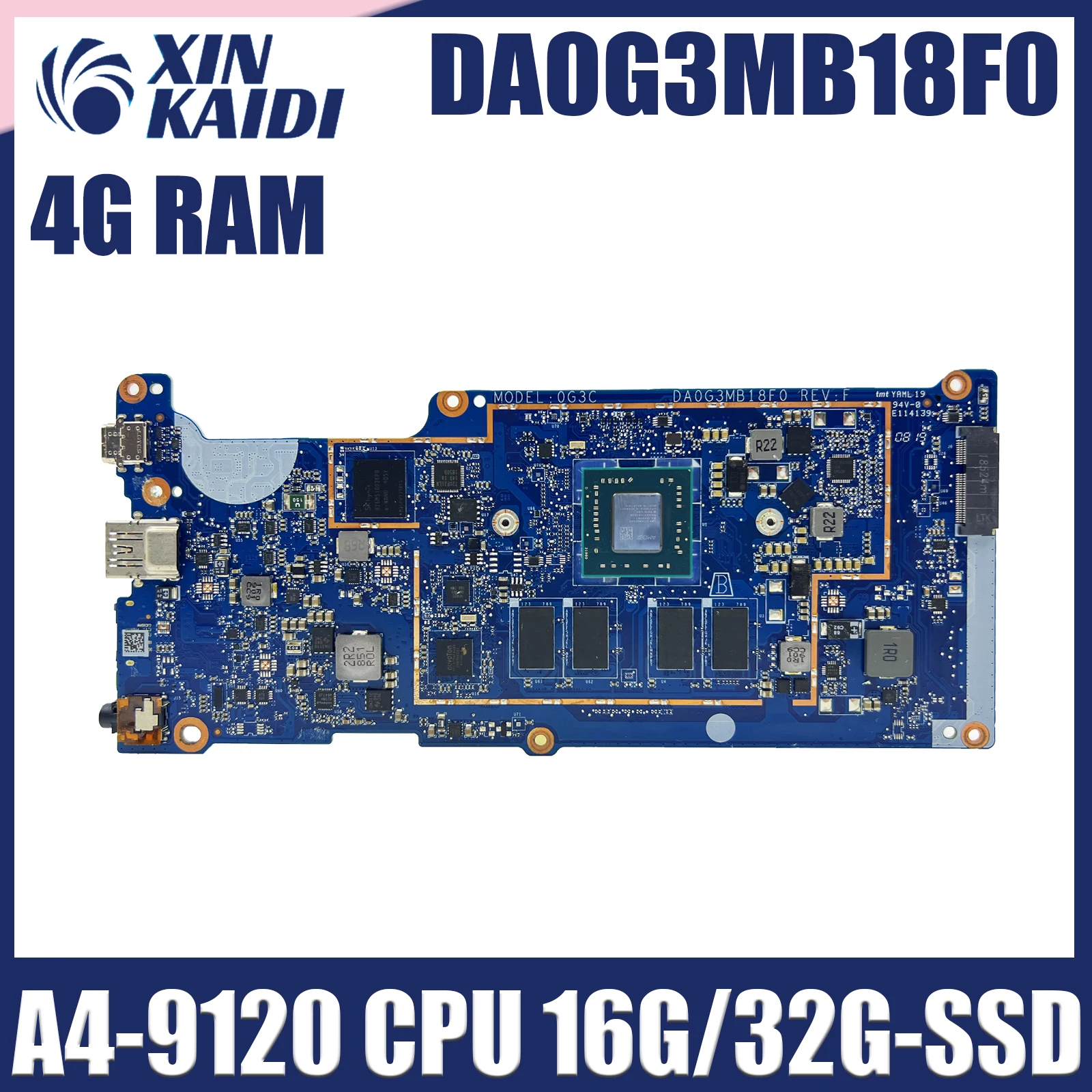 

DA0G3MB18F0 Mainboard For HP Chromebook 11A G6 EE Laptop Motherboard With A4-9120C CPU 2GB/4GB RAM 16GB EMMC L51910-001