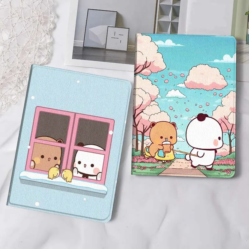 

Cute Bear Cherry Blossom Gift For iPad Pro Air Mini 2 3 4 5 6 7 6th 7th 10th 11th 10.2 9.7 10.5 11 Foldable Tablet Case