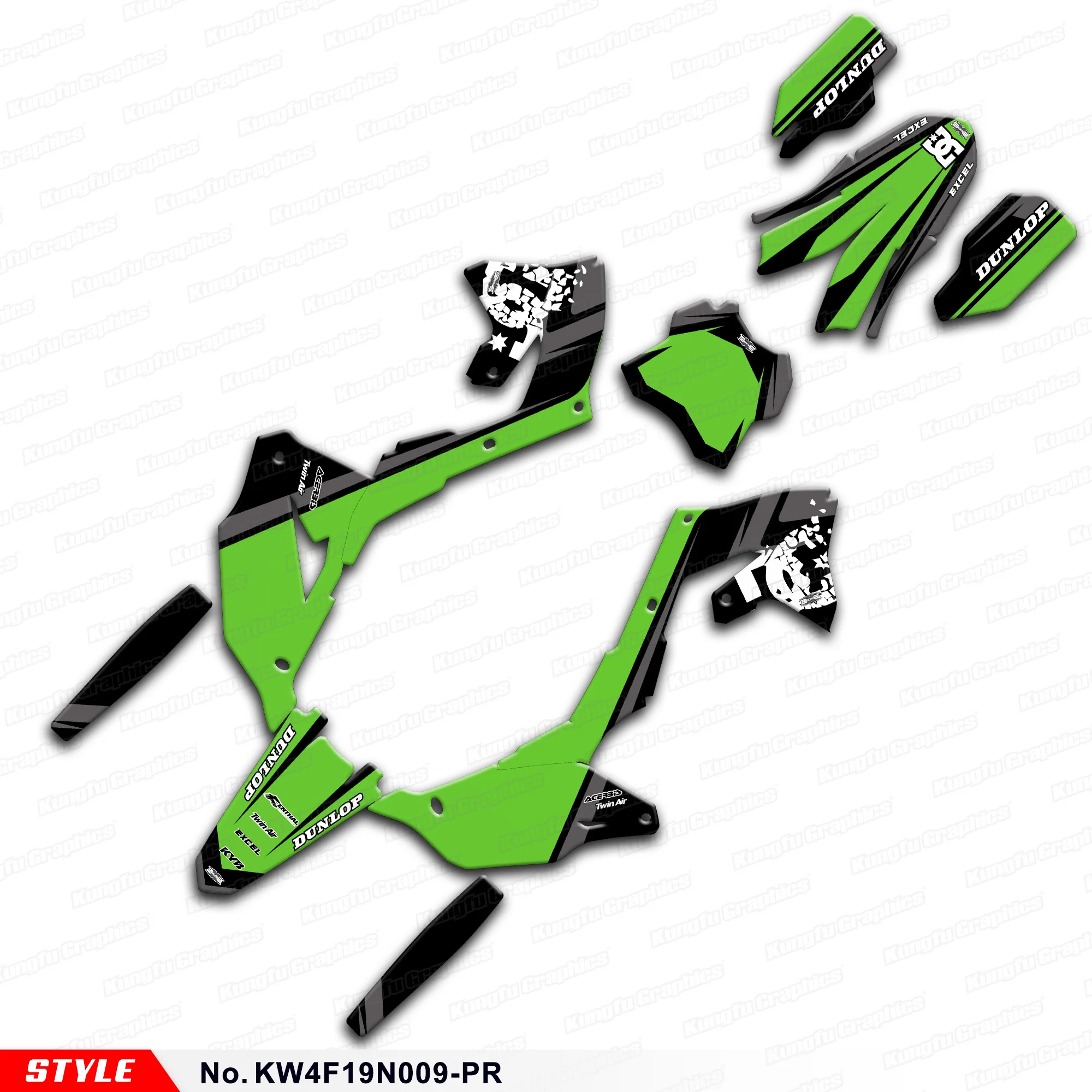 

Racing Graphics Adhesive Decals Kit for Kawasaki KX450F KX450X KX250F KX250X 2019 2020 2021 2022 2023 2024, KW4F19N009-PR