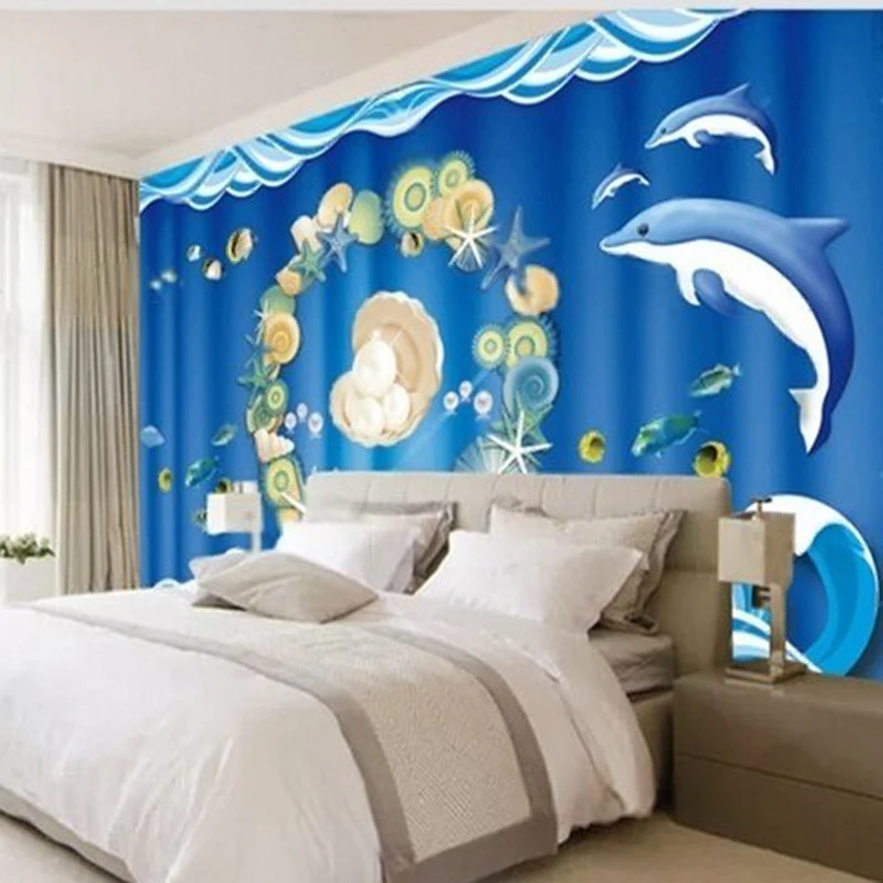 Dolphin conch shell pearl blue simple Dolphin fish Underwater world TV sofa luxurious home decoration bedroom background wall