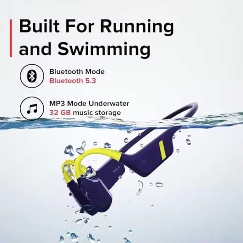 SUUNTO Aqua Swimming Open-Ear Bluetooth Headphones, 32GB MP3 Conduction Player for Running & Cycling, Head Movement