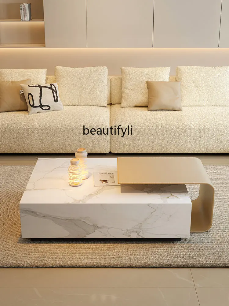 

Italian Light Luxury Minimalist Marble Stone Plate Coffee Table Living Room High-End Elegant Office