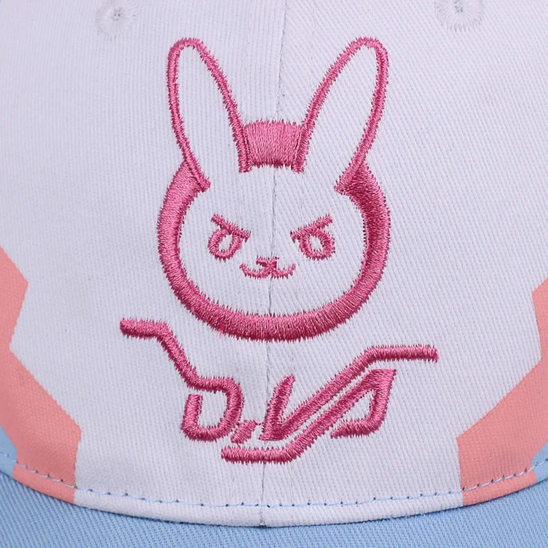 Juego de Anime overwatch d.va, sombrero de Cosplay con estampado de dibujos animados, bonita gorra de béisbol con Orejas de conejo, gorra de lengua de pato ajustable de algodón