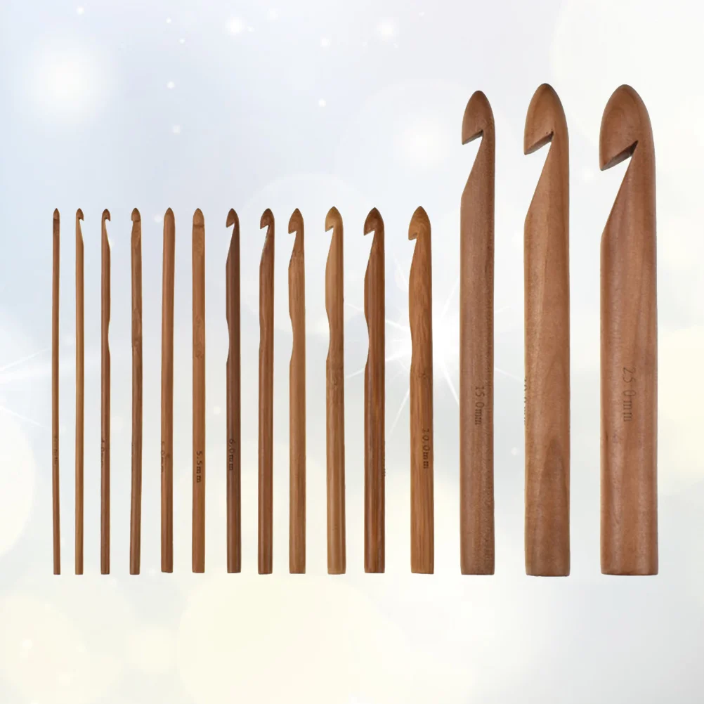 

15Pcs Bamboo Crochet Hooks Set 3Mm-25Mm Smooth Lightweight Ergonomic Grip for Long Time Crocheting DIY Yarn Craft Knitting