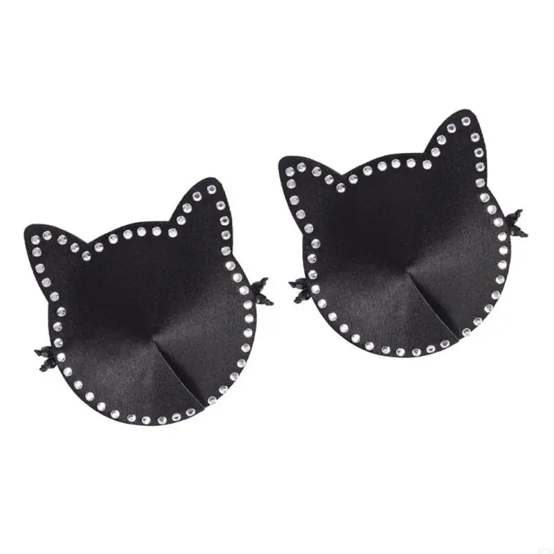 573B Women Rhinestones Cats Ears Pasties Nipple Cover Sticky Bras Chest Breast Petals