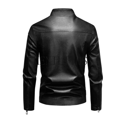 Men's Leather Jacket Men's PU Leather Jacket Autumn Winter Trendy Stand Collar Motorcycle Clothing Work Jacket Men's