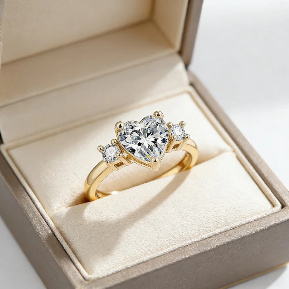 

Hot Sale 925 Silver Heart Zircon Ring, Gold Plated Promise Ring, Fashion Bling Jewelry for Daily Party Gift