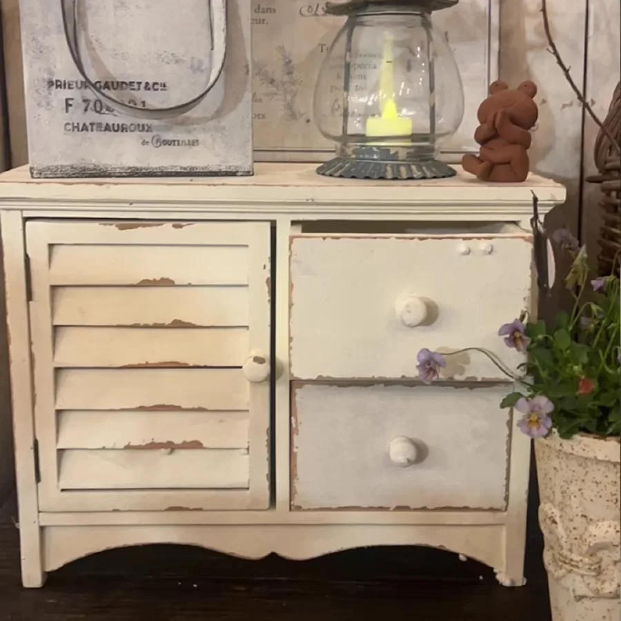 خزانة تخزين صغيرة لسطح المكتب من الخشب الصلب وقديمة متعددة الأدراج، وصندوق صغير للمنزل #2