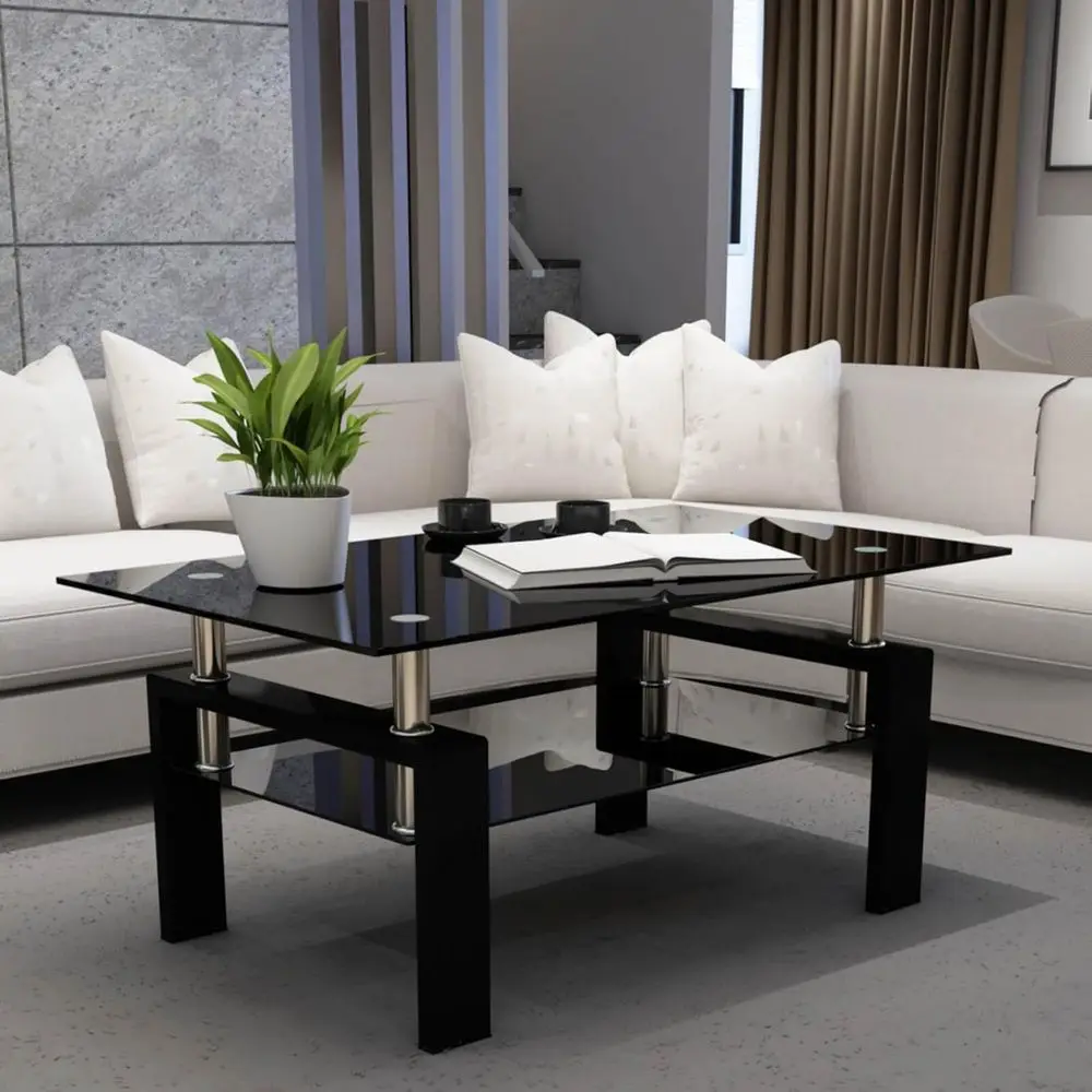 All-Black Tempered Glass Living Room Coffee Table