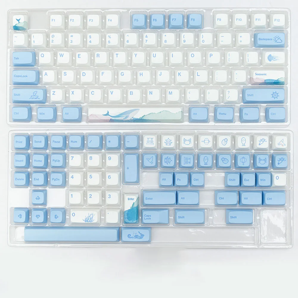 136 Keys Ocean Wave PBT XDA Profile Keycaps For Mx Switch Mechanical Gaming keyboard DYE-Sublimation Blue White keycap custom