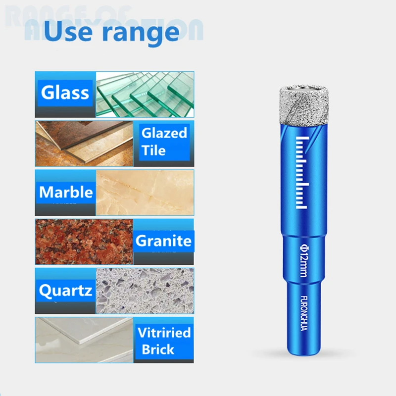 6 8 10 12 14 16 mm Durable Diamond Coated Core Drill Bit Dry Drilling for Glass Marble Granite Quartz Porcelain Ceramics