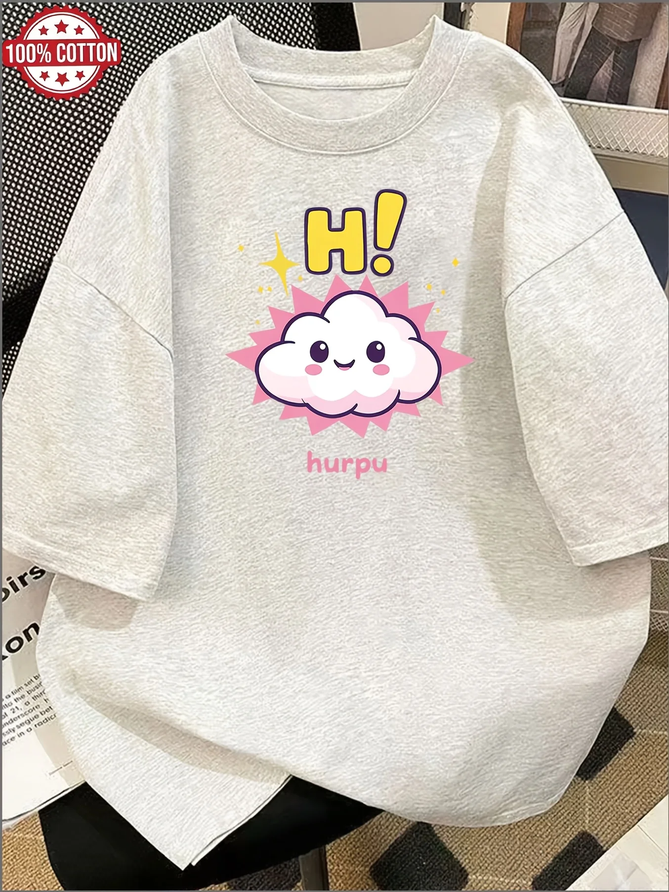 Trendy Summer Cloud Hi Printed Round Neck Women's Clothing Comfortable and Casual Girl's T-shirt Vitality Daily Short Sleeve