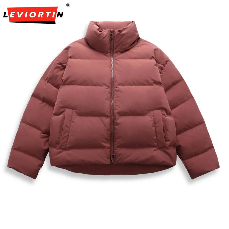 Winter European and American fashionable men's casual stand up collar windproof loose versatile simple solid color down jacket