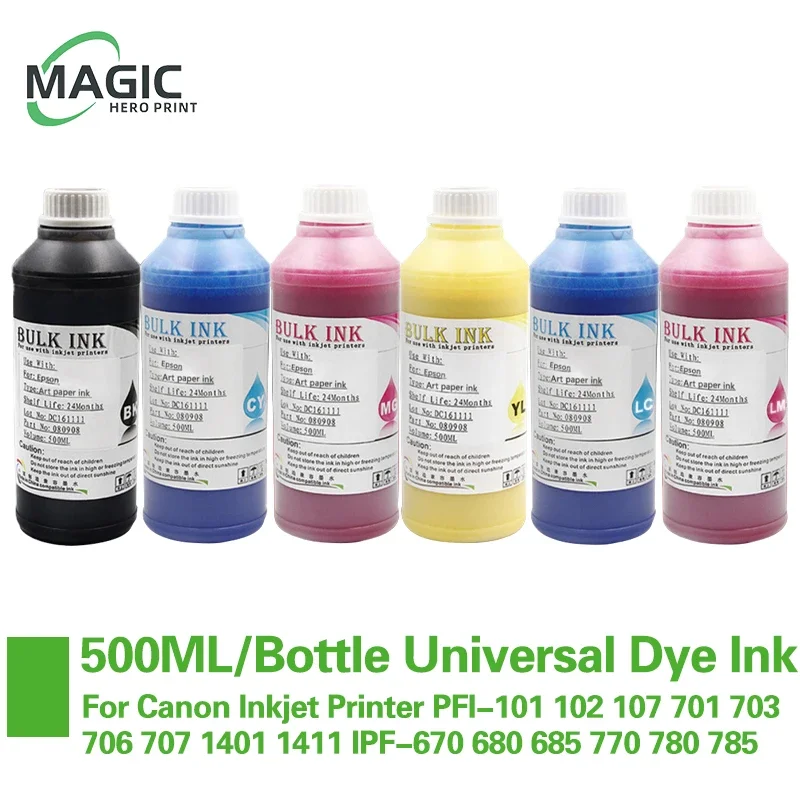 500 ML/botella de tinta de tinte Universal para impresora de inyección de tinta Canon PFI-101 102 107 701 703 706 707 1401 1411 IPF-670 680 685 770 780 785