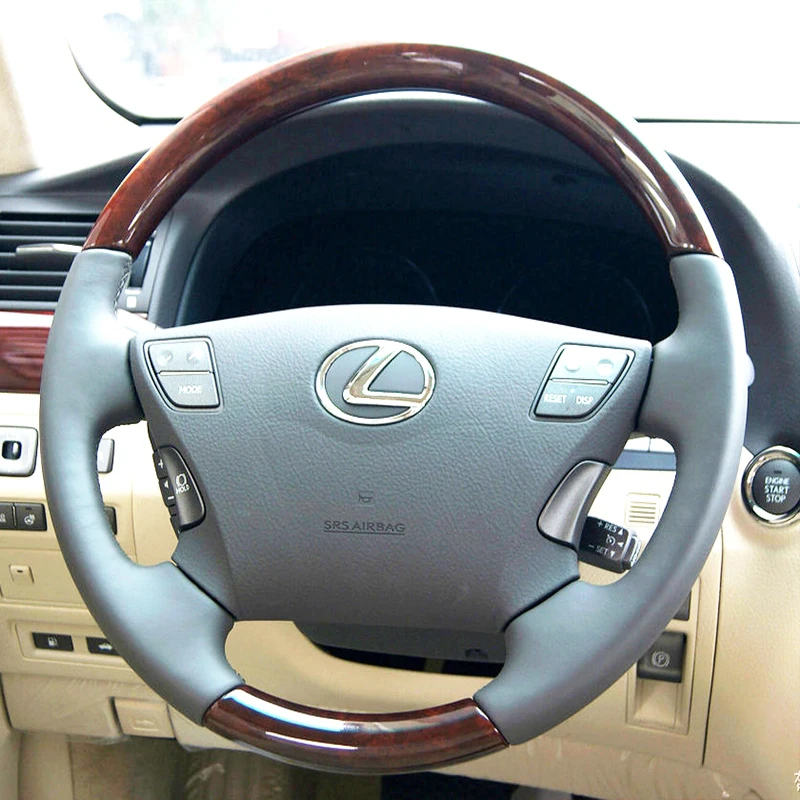 Hand Stitched non-slip Genuine Leather peach wood grain Car Steering Wheel Cover For Lexus LX570 LS460 2005-2013 Auto Parts