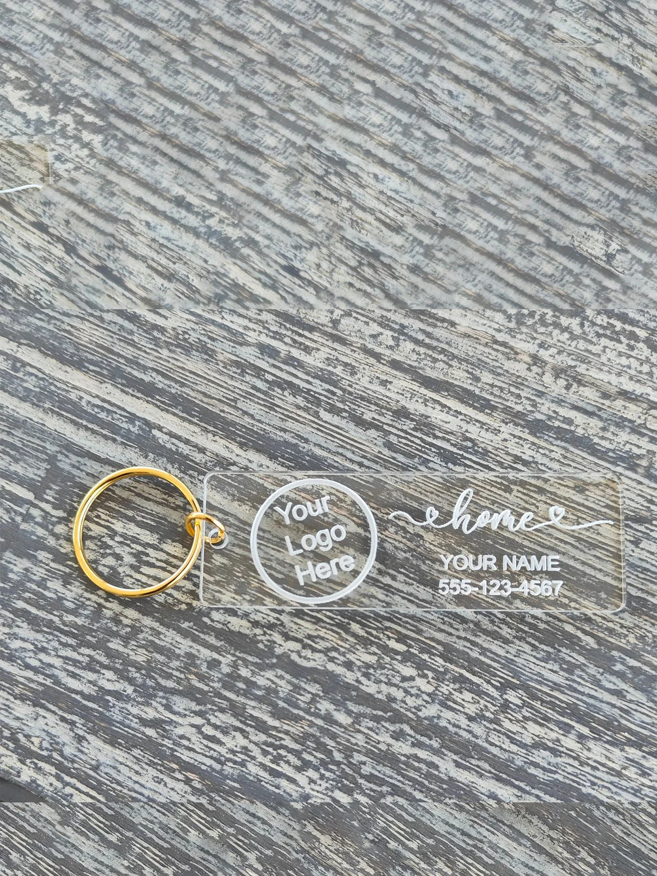 قطعة واحدة من سلسلة المفاتيح المخصصة - مخصصة مع الشعار ورقم الهاتف، قسط Ins-Style شفاف، منقوش بالليزر DIY، هدية مثالية لـ D