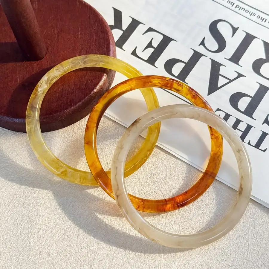 1/5/10/20/50/100pcs Women Vintage Caramel Color Resin Bangle Set, Thin Circle Round Colorful Matching Stackable Bracelet, Minima