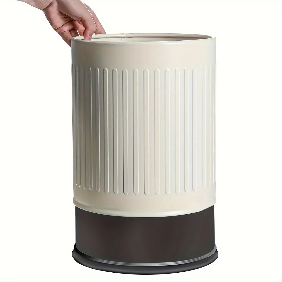 

Round Kitchen Bathroom Trash Can, Stainless Steel Top Double-Layer Garbage Bin, Non-Slip Waste Bin for Home Office