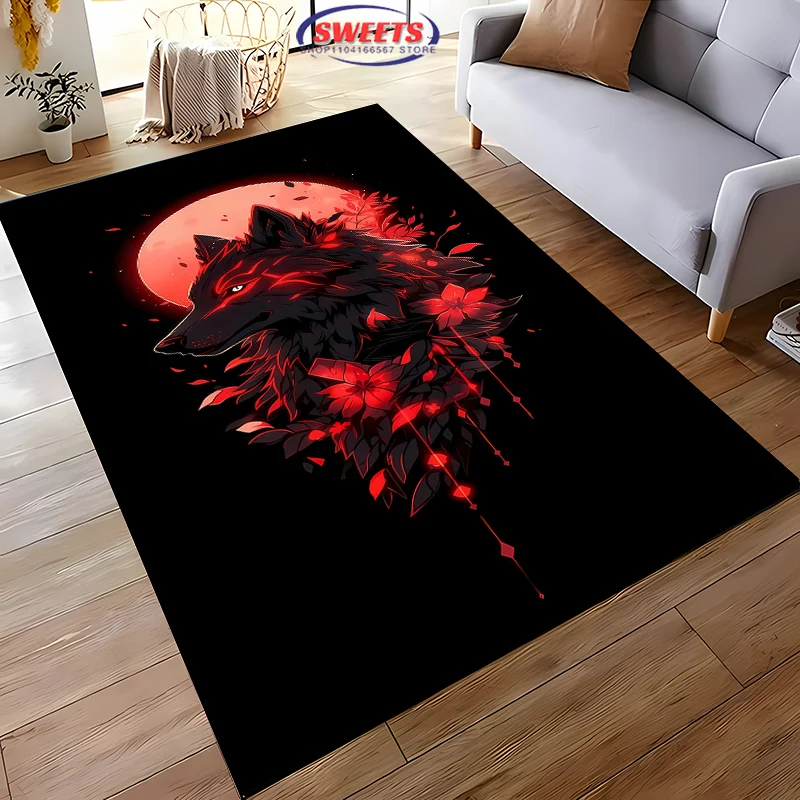 3D HD Printing Brave Wolf Carpet for Living Room Bedroom Hallway Long Strip, Anti-slip Soft Area Rug Sofa Doormat Home Decor Mat