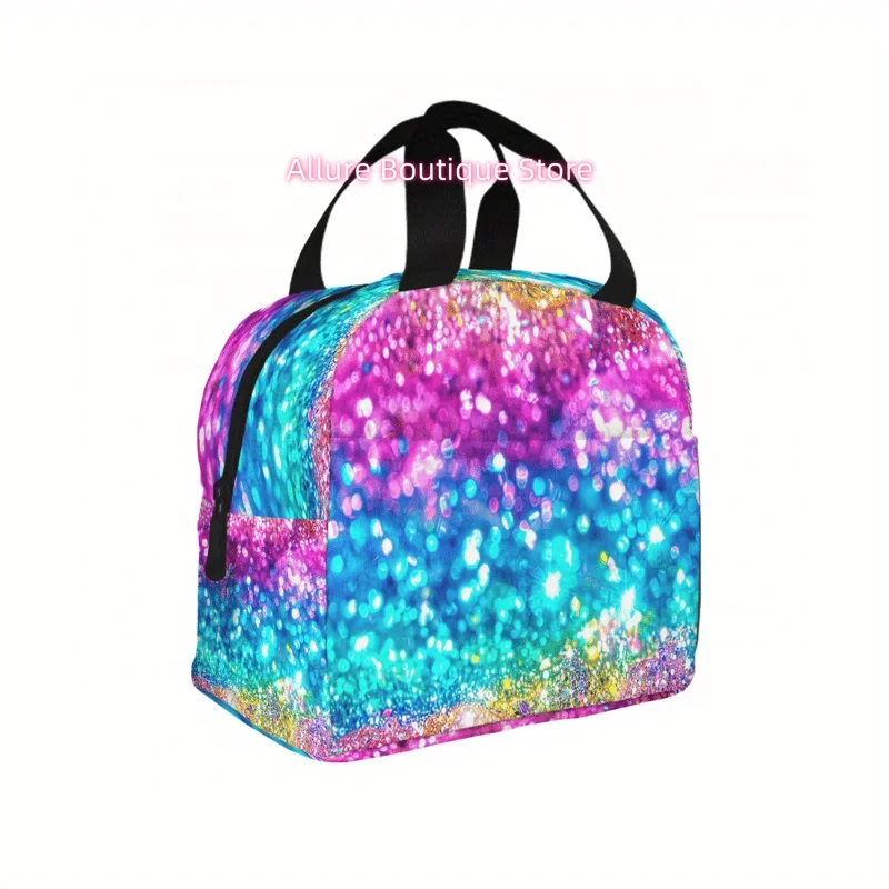 1pc Cute Cupcake & Glitter Heart Print Insulated Lunch Bag - Waterproof Large Capacity Lunch Box, Reusable Thermal Tote for &,,