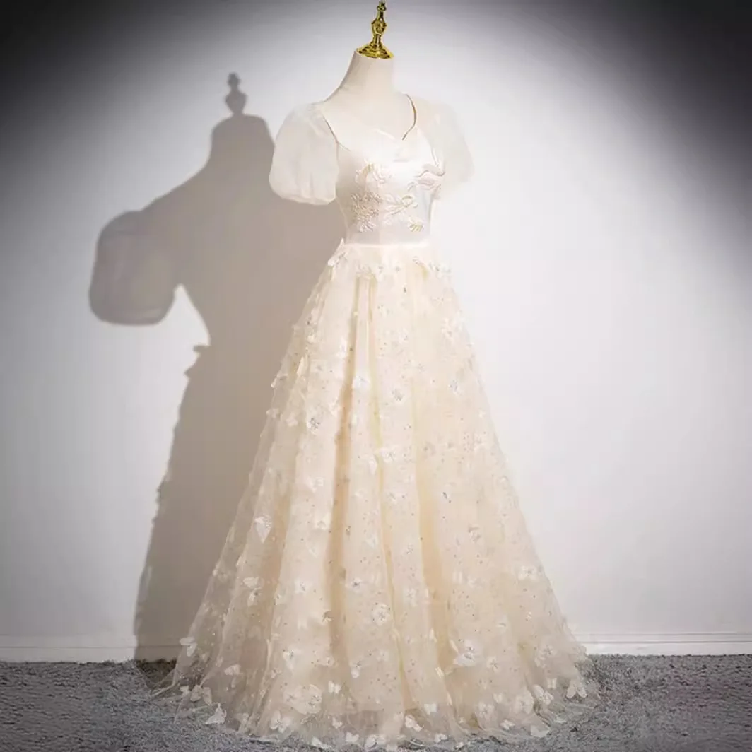 Champagne evening dress 2025 new style banquet temperament light luxury high-end host vocal art exam performance costume