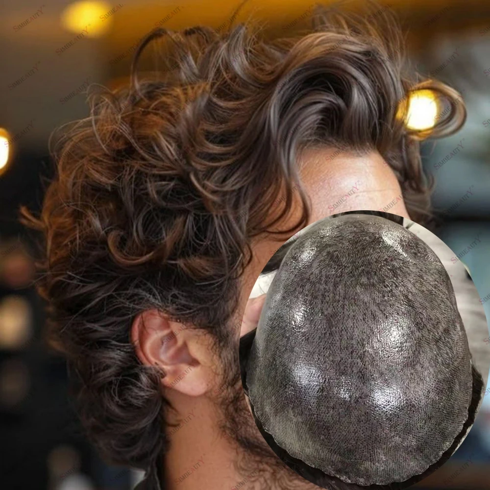 

Прочная основа для кожи, 28 мм, волнистые вьющиеся человеческие волосы, мужские капиллярные протезы, черные, коричневые, серые волосы, смешанные # 4 1B40 Парик с системой мужских волос