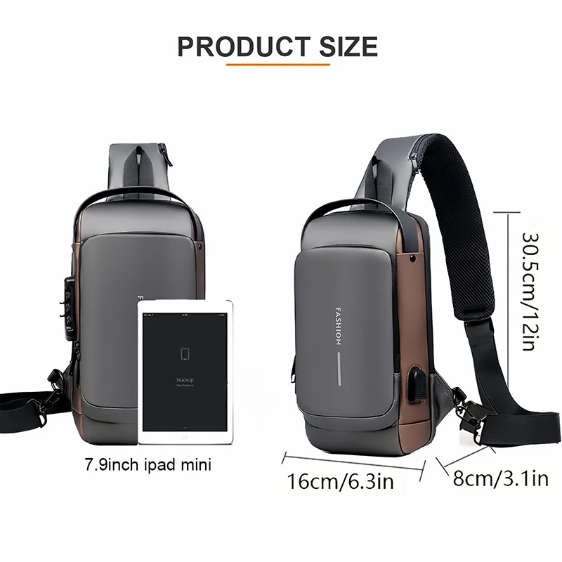 Diebstahlsichere Brusttasche für Herren, modischer Motorrad- und Freizeit-Sport-Schrägrucksack, strapazierfähiges Oxford-Gewebe – Detail 13