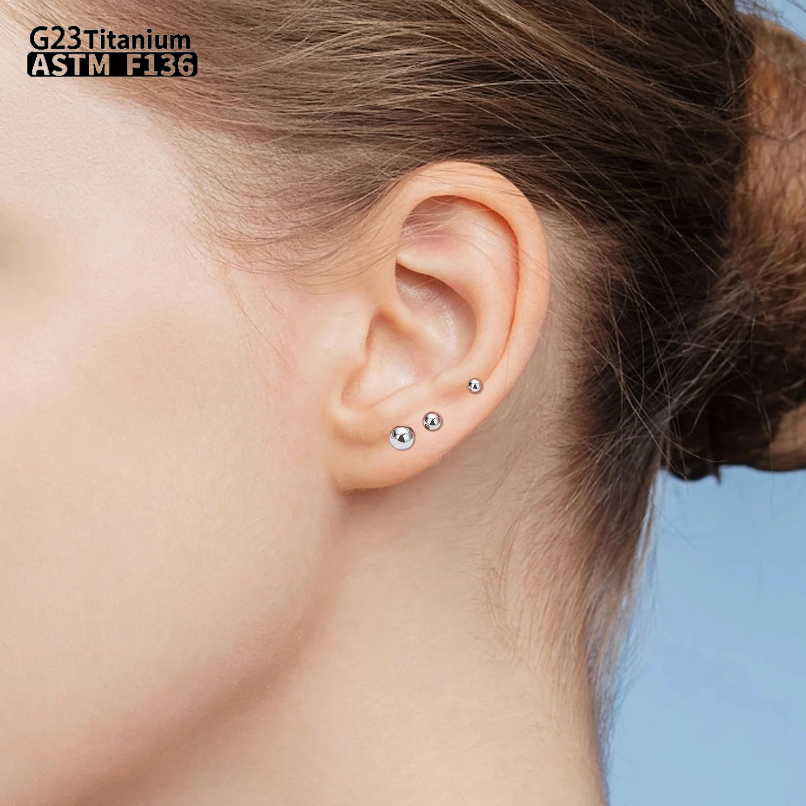 G23 Titanium Piercing Earrings Push Pin Piercing Ear Earrings ASTM F136 round Ball Body Jewelry Unisex Women Men