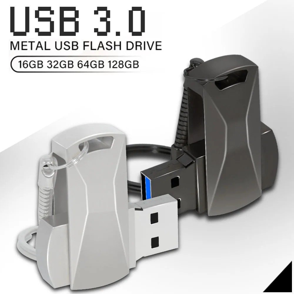 Roestvrij Staal Usb 3.0 Usb Flash Drive 128Gb Rotatie Pen Drive 16Gb 32Gb 64Gb Pendrive Usb Memory Stick Met Sleutelhanger