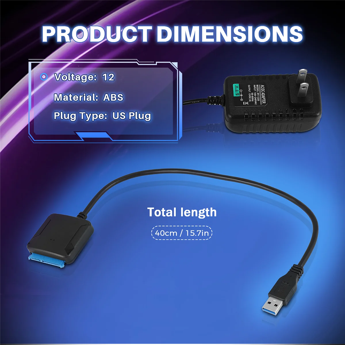Cabo de dados ABSQ-USB para Sata, cabo adaptador de disco rígido SATA USB3.0 Easy Drive de 2,5/3,5 polegadas (plugue dos EUA)