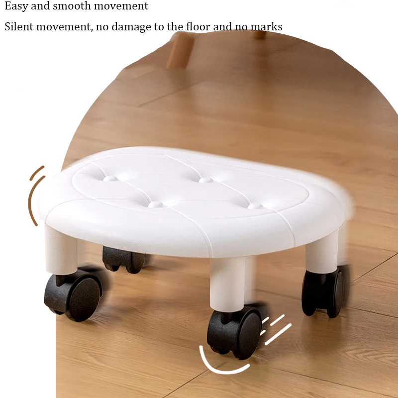 Rolling Stool Plastic Multifunctional Heavy Duty Seat 360 Rotating Waterproof Round With Wheel For Home Living Room