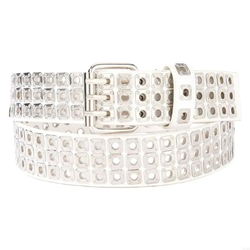 Punk Studded Belt with Metal Closure Fashion Belt for Daily Outfit Pairing