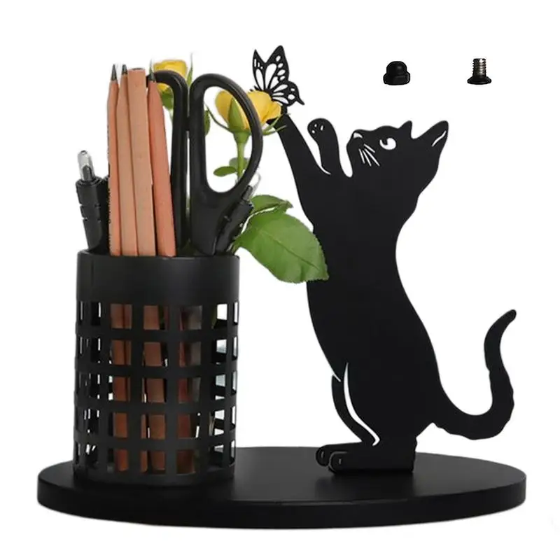 

Cat Pencil Holder Creative Black Cat Pencil Holder Metal Desk Organizer Home Decoration Desk Cat Pen Holders Makeup Brush Pen