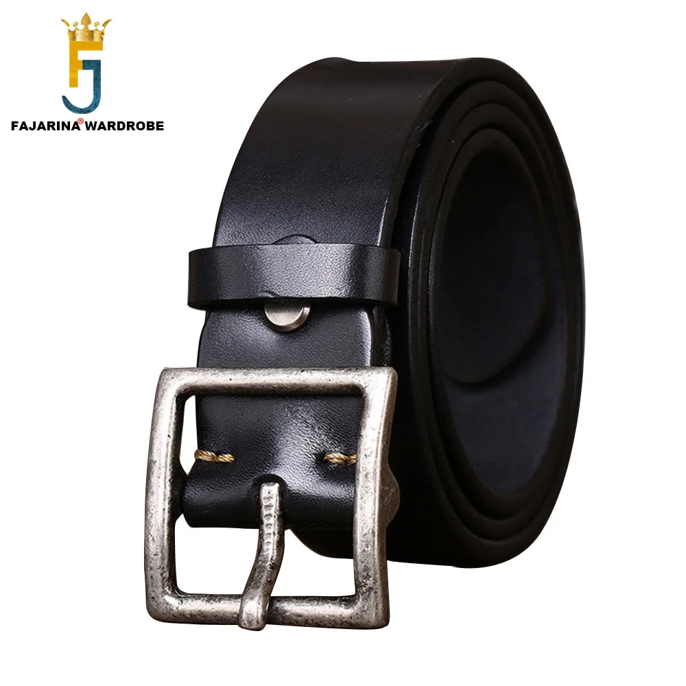 

FAJARINA Top Quality Solid Cowskin Leather Stainless Steel Pin Buckle Belt 3.8cm Wide