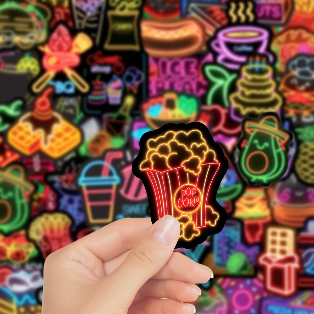 

10/30/50pcs Neon Light Food Cartoon Graffiti Stickers Kawaii Girls Decals DIY Phone Laptop Notebook Waterproof Sticker Packs