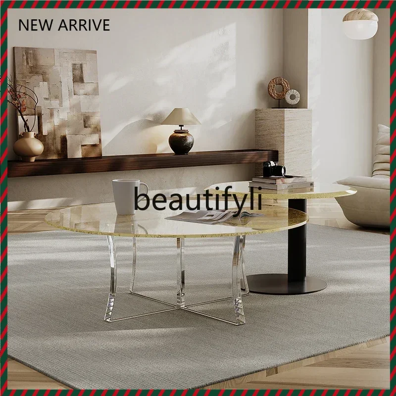 

Italian acrylic coffee table transparent suspended household small apartment wired glass coffee table G1218