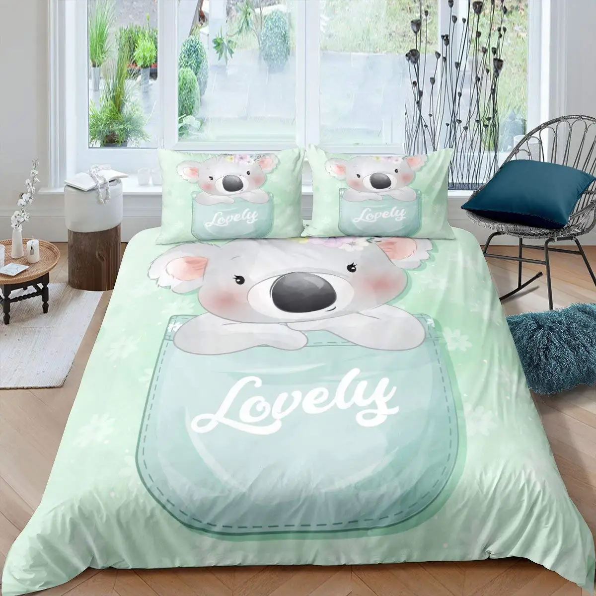 Cartoon Koala Kids Duvet Cover, Lovely Koala Comforter Cover For Children Toddler Nursery Cute Bear Quilt Cover With Pillowcase