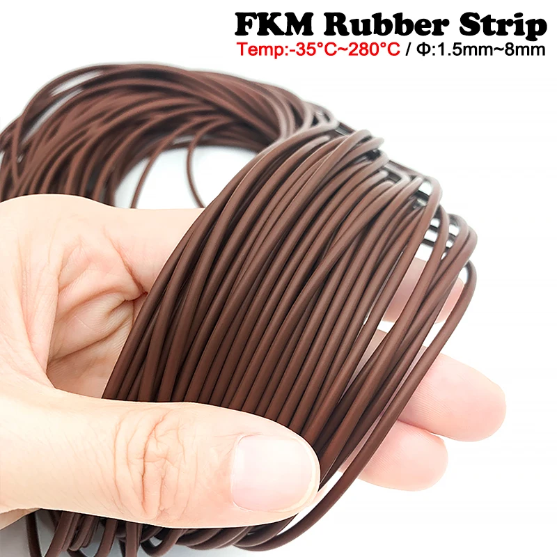 2M/3M/5M Solid FKM Rubber Strip Brown Sealing Round Strips Not Foaming Oil Resistance Compression Diamater 1.5mm 1.8mm 2mm~8mm