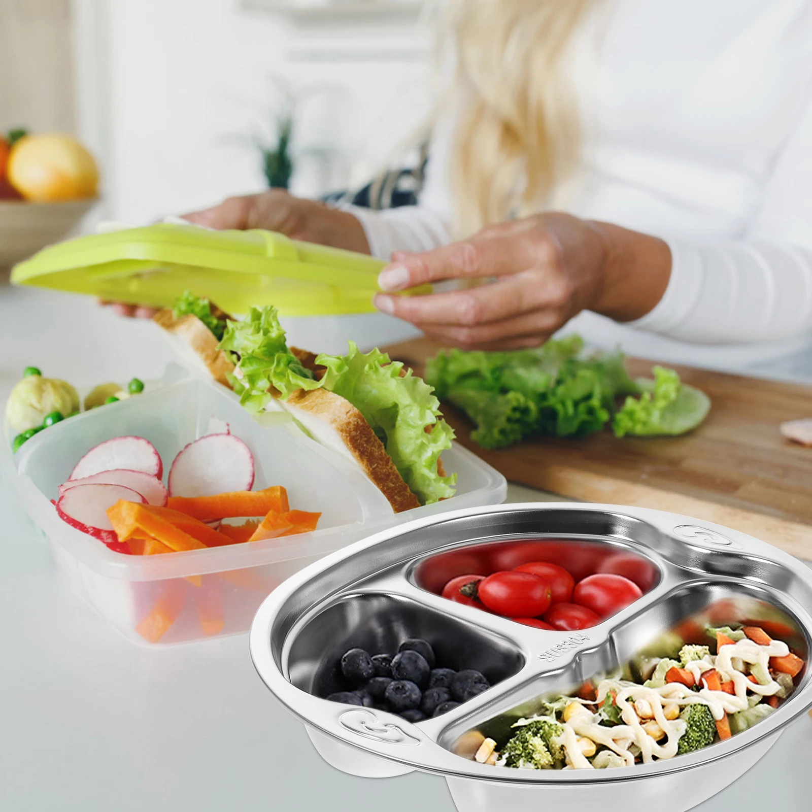 

Divided Stainless Steel Dinner Plate Lunch Container Food Portion Tray Home School Restaurant Use Stainless Steel Dinner Plates