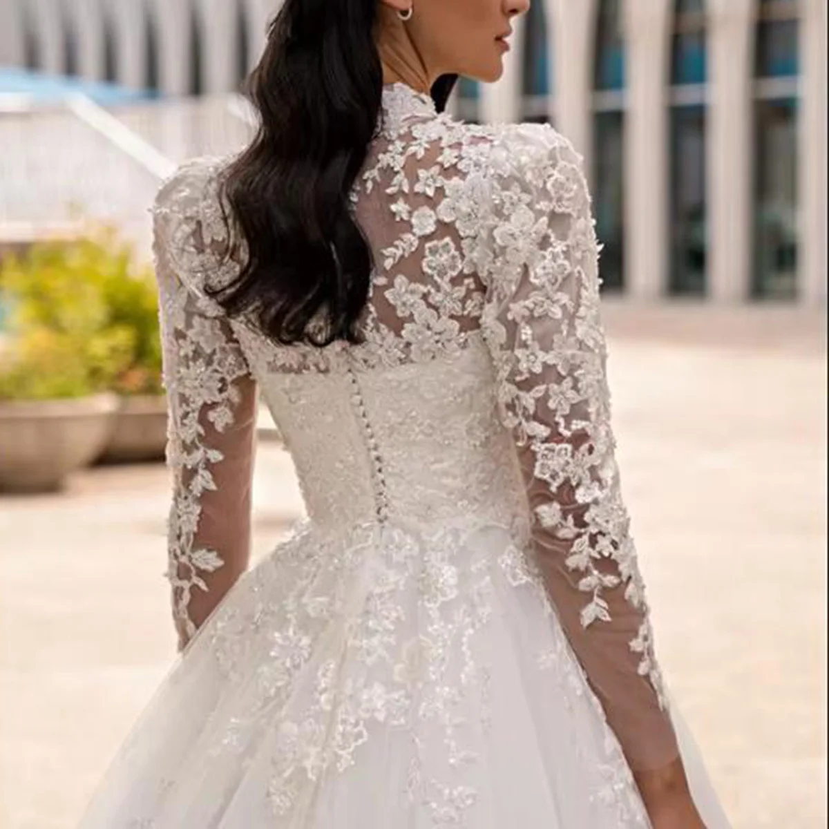 エレガントなレースアップリケボヘミアンウェディングドレス花嫁のための長袖ハイネックAラインブライダルガウンカスタマイズされたローブデマリー2025