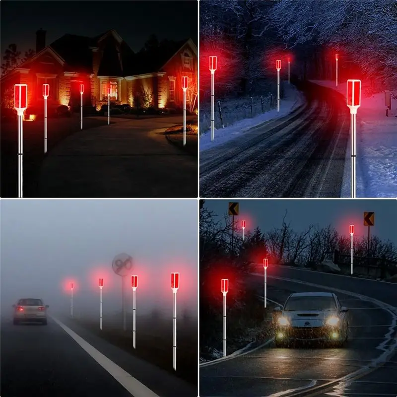 A02M-Solar Lights 4Pcs Outdoor,Waterproof Driveway Markers Reflective,Warning Flash Light With 2 Lighting Modes Red