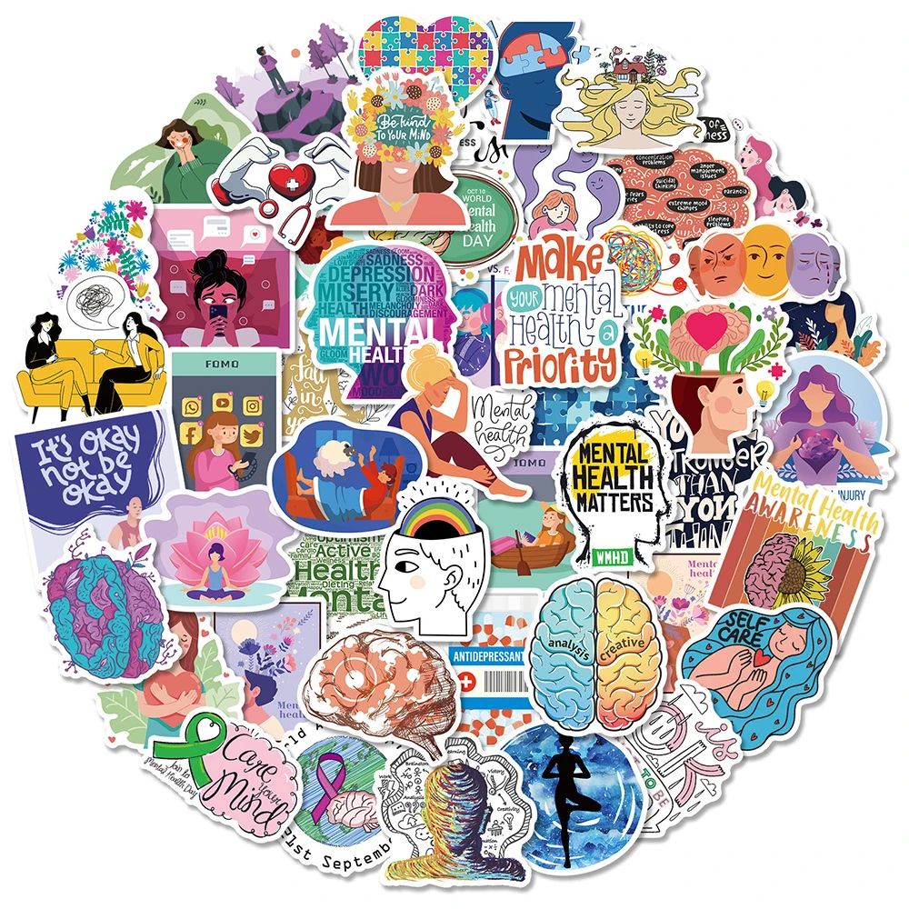 

10/30/50/100pcs Mental Health Cartoon Stickers DIY Laptop Phone Skateboard Scrapbook Guitar Luggage Car Waterproof Sticker Decal