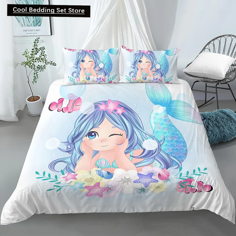 Bedding Set Crib Duvet Cover for Baby Kids Children Cartoon Mermaid Girls Princess King Queen Twin 2/3pcs Polyester Quilt Cover