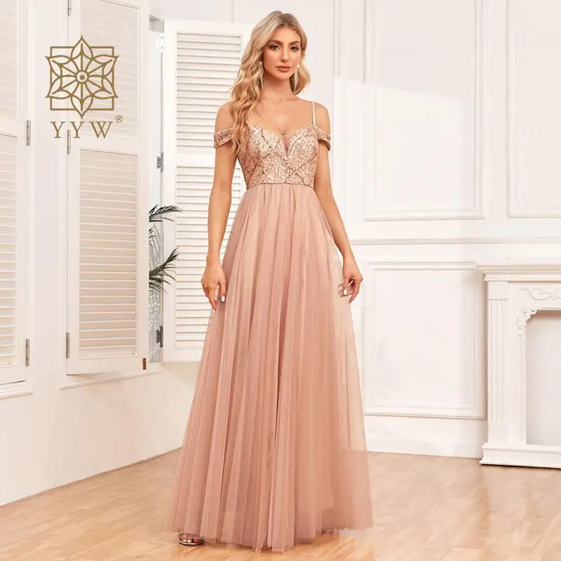 Vestido de baile de lujo con correa de lentejuelas para mujer, vestidos de baile para mujer, elegantes vestidos de Gala para ocasiones formales, vestido de gasa para mujer de noche