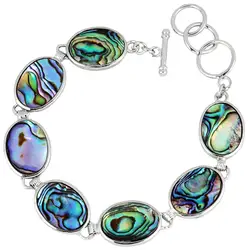 SUNYIK Natural Oval Shape Abalone Shell Bracelet Bangle 18KGP Charms Women Jewelry