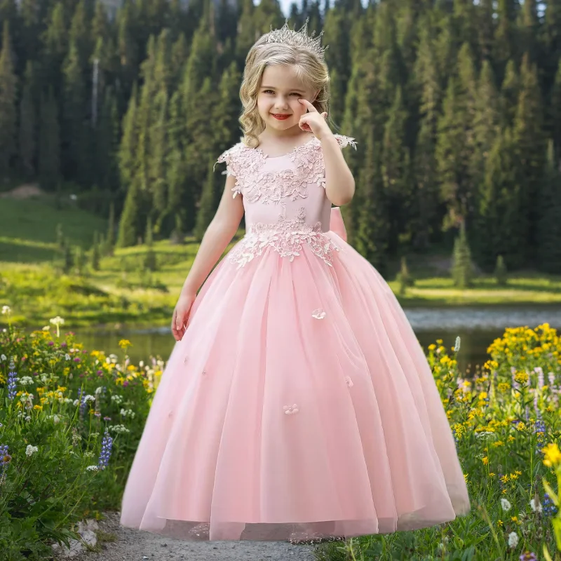 Custom Simple Flower Girl Dresses For Wedding Tulle Puffy Applique With Bow Child's First Eucharistic Birthday Party Dresses