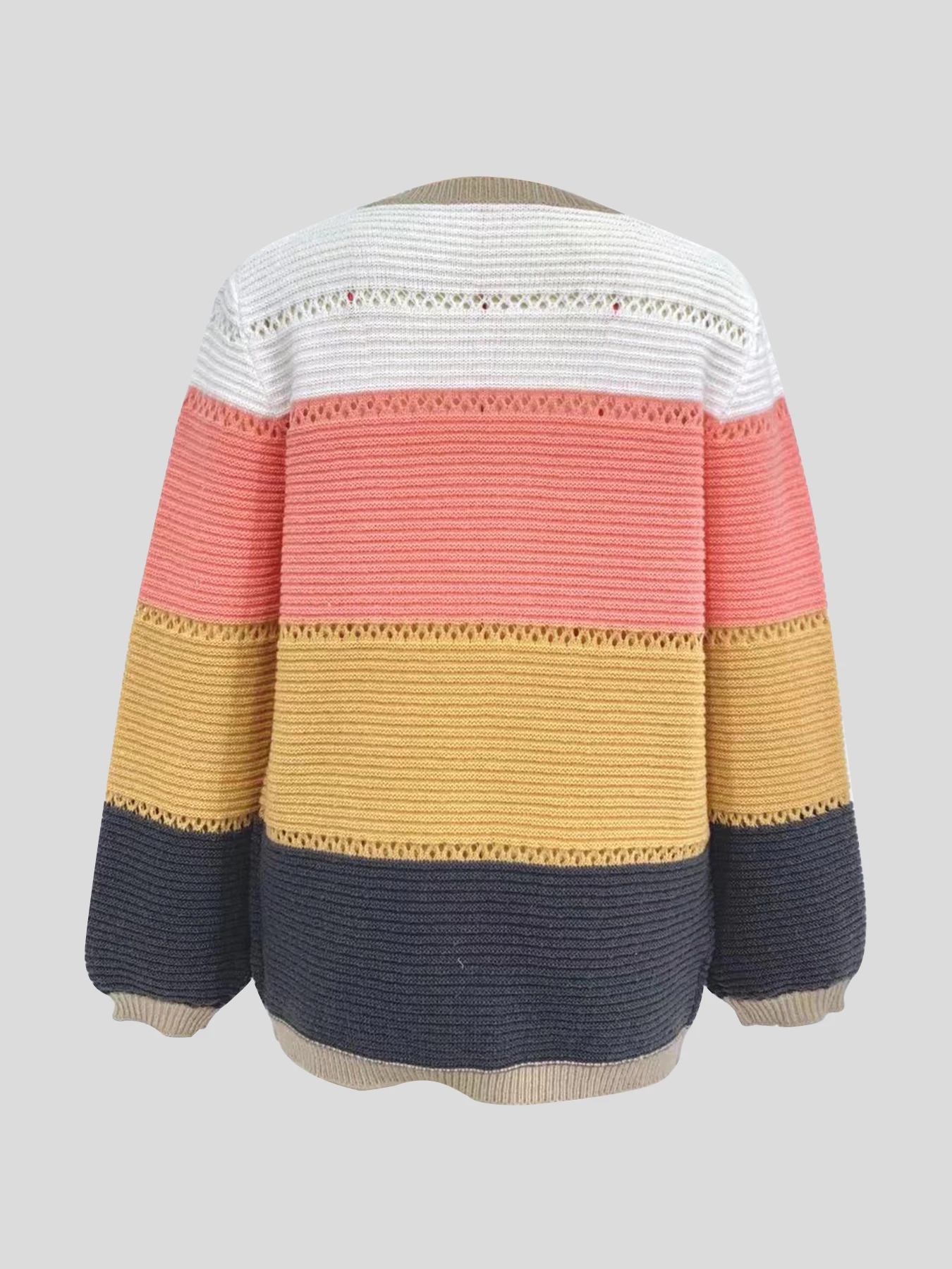 Color blocking cardigan sweater temperament color matching loose knit sweater women\'s long sleeved loose sweater cardigan jacket