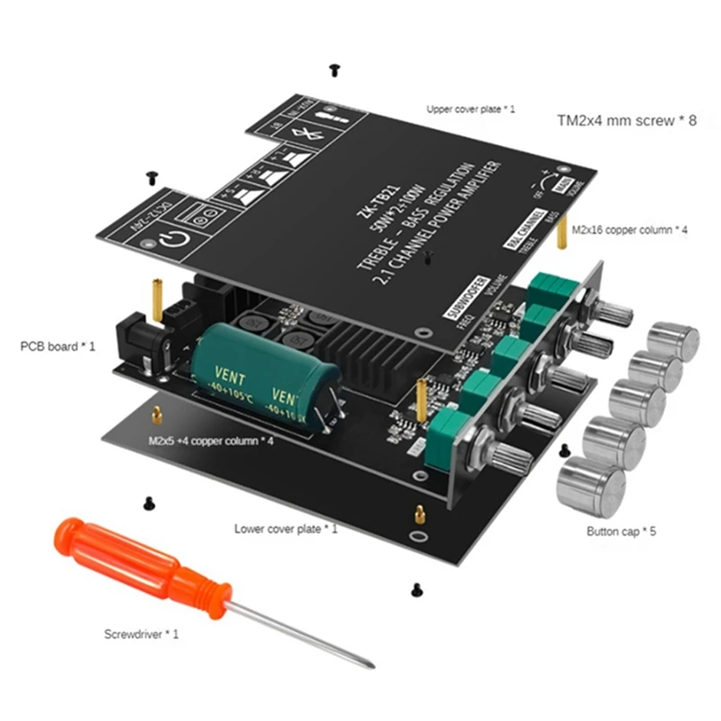 ZK-TB21 Bluetooth 5.0 Subwoofer Digital Amplifier Board TPA3116D2 50Wx2+100W 2.1 Channel Power Audio Stereo Bass AMP Accessories